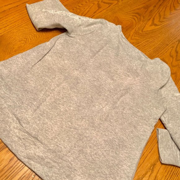 "LOFT" delicately decorated grey sweatshirt-like top, M - Picture 10 of 13